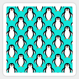 Black and White penguins on Turquoise Blue Background Sticker